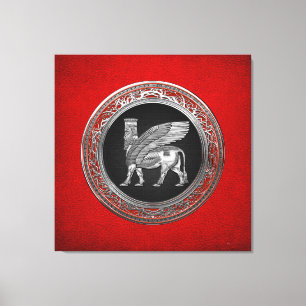 [900] Assyrian Winged Bull - Silver Lamassu Canvas Print
