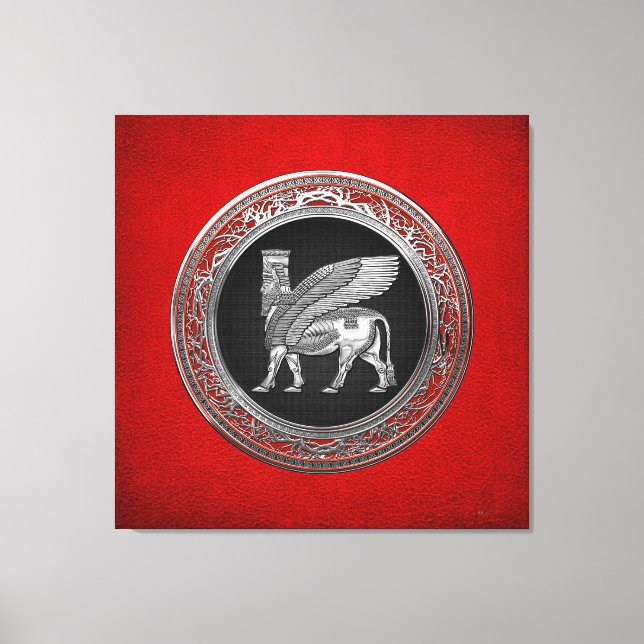 [900] Assyrian Winged Bull - Silver Lamassu Canvas Print (Front)