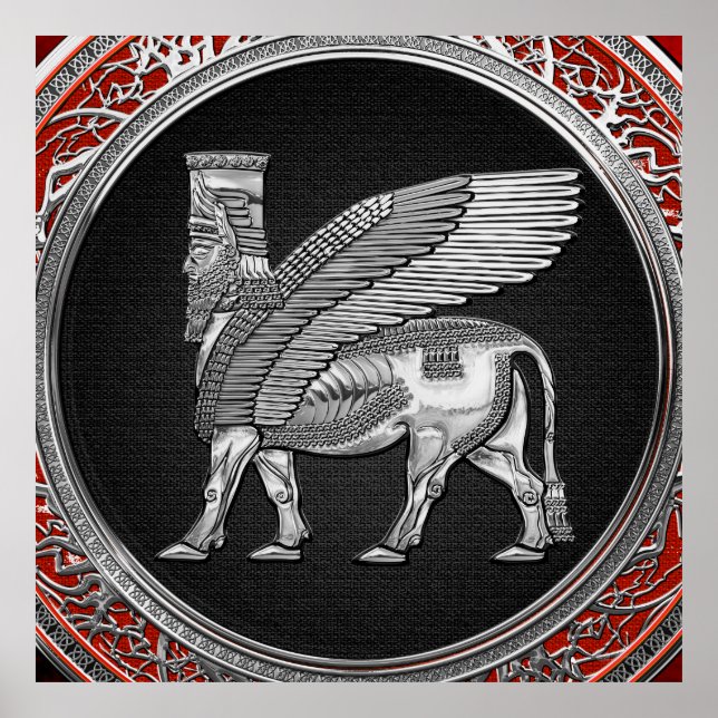 [900] Assyrian Winged Bull - Silver Lamassu Poster (Front)
