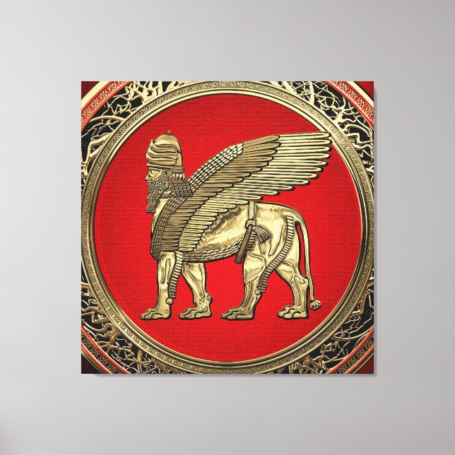 [900] Assyrian Winged Lion - Gold Lamassu Canvas Print (Front)