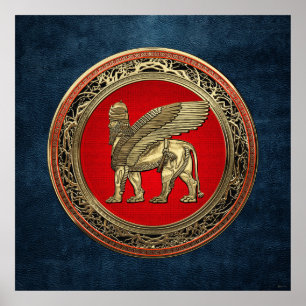 [900] Assyrian Winged Lion - Gold Lamassu Poster