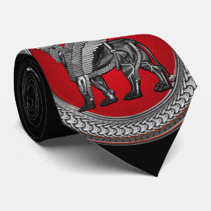 [900] Assyrian Winged Lion: Silver & Black Lamassu Tie