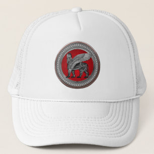 [900] Assyrian Winged Lion: Silver & Black Lamassu Trucker Hat