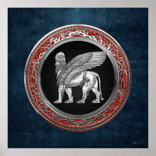 [900] Assyrian Winged Lion - Silver Lamassu Poster