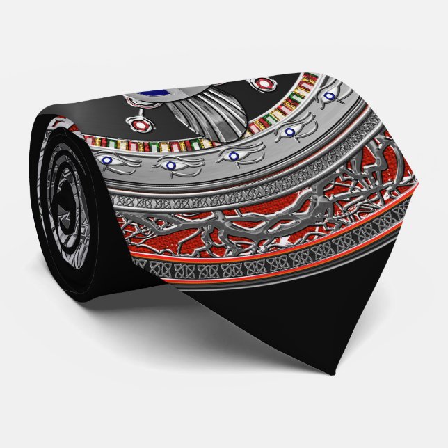 [900] Sacred Silver Egyptian Winged Scarab & Ankh Tie (Rolled)