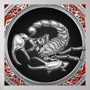 [900] Sacred Silver Scorpion on Black Poster