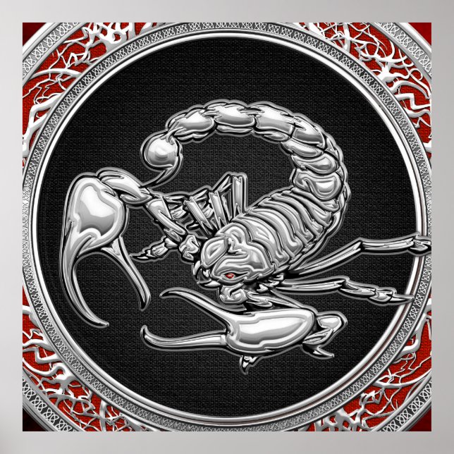 [900] Sacred Silver Scorpion on Black Poster (Front)