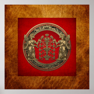 [900] Two Gold Ninurtas with Tree of Life Poster