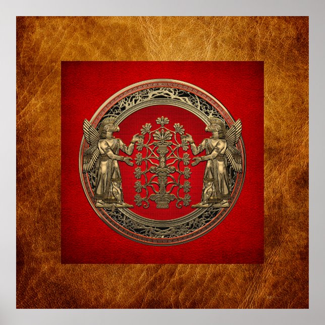 [900] Two Gold Ninurtas with Tree of Life Poster (Front)