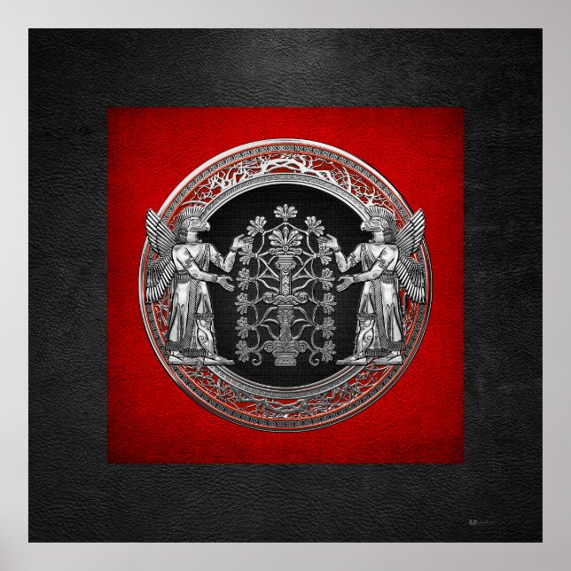 [900] Two Silver Ninurtas with Tree of Life Poster (Front)