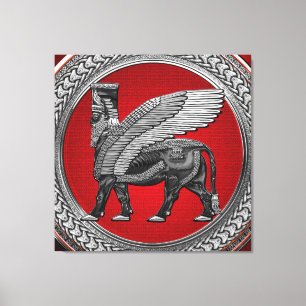 [901] Assyrian Winged Bull: Silver & Black Lamassu Canvas Print