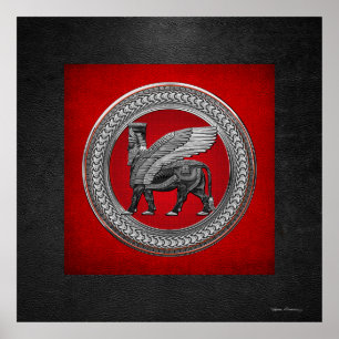 [901] Assyrian Winged Bull: Silver & Black Lamassu Poster