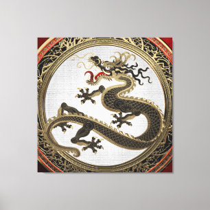 [901] Black and Gold Sacred Eastern Dragon Canvas Print