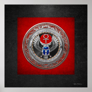 [901] Sacred Silver Egyptian Winged Scarab & Ankh Poster