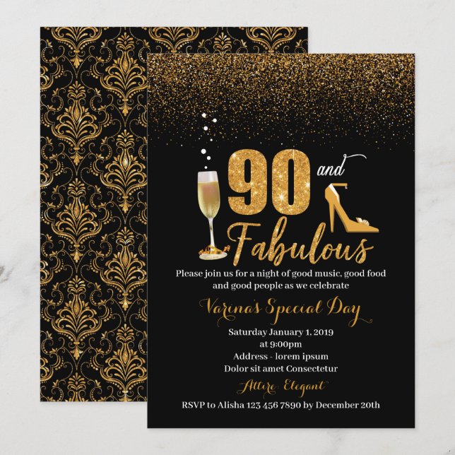 90 and Fabulous Birthday Invitation for Women (Front/Back)