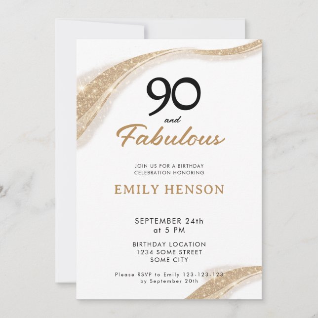 90 and Fabulous Gold 90th Birthday Invitation (Front)