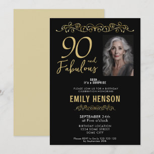 90 and Fabulous Gold Ornament 90th Birthday Photo  Invitation