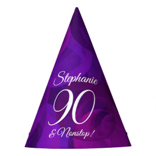 90 and Nonstop Elegant Purple Birthday Party Hat
