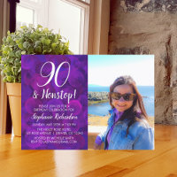 90 and Nonstop Elegant Purple Photo Birthday