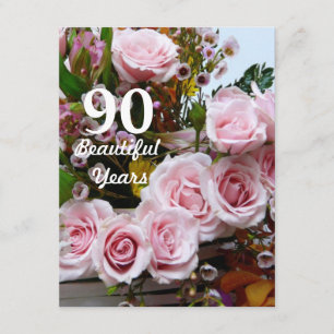 90 Beautiful Years!-Birthday Party/Pink Roses Invitation