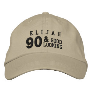 90 Birthday Good Looking BLACK and GOLD V01F6B Embroidered Hat