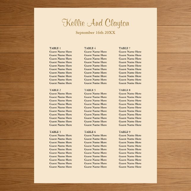 90 Champagne Simple Wedding Seating Chart (Creator Uploaded)