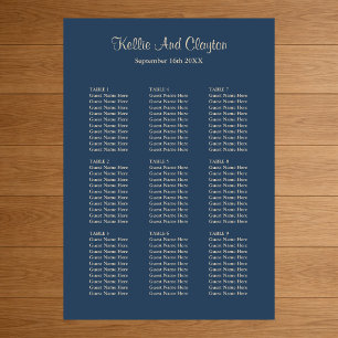 90 Classic Blue Wedding Seating Chart