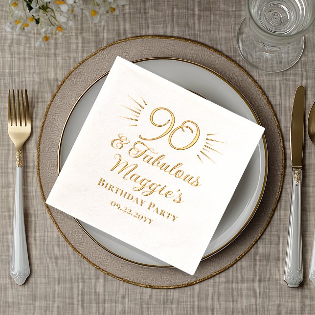 90 et Fabuleux 90e fête d'anniversaire (Elegant "90 and Fabulous" 90th Birthday Party Stamped Foil Napkins)