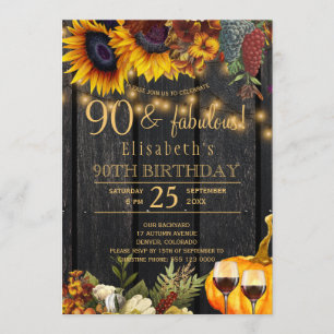 90 fabulous years autumn fall rustic harvest invitation