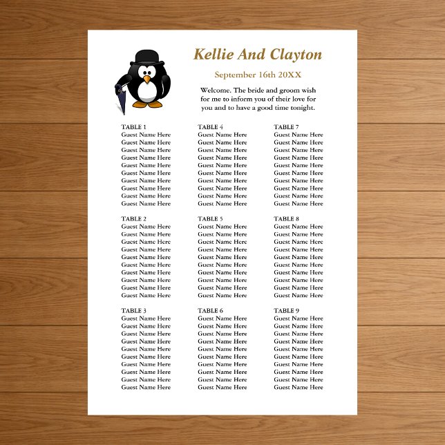 90 Funny Penguin Greeter Wedding Seating Chart (Creator Uploaded)