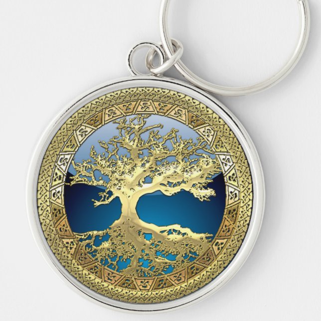 [90] Golden Celtic Tree of Life [3D] Keychain (Front)