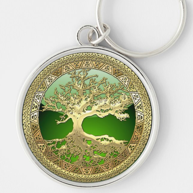 [90] Golden Celtic Tree of Life [3D] Keychain (Front)