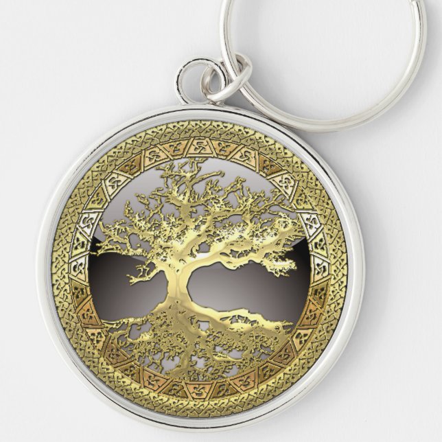 [90] Golden Celtic Tree of Life [3D] Keychain (Front)