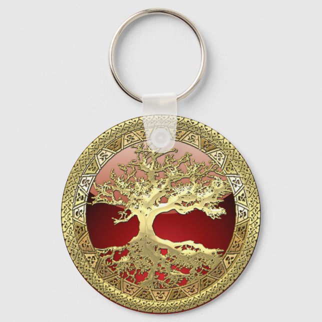 [90] Golden Celtic Tree of Life [3D] Keychain (Front)