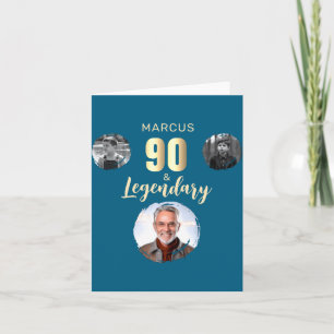 90 Legendary 3 Photos Gold 90th Birthday Card