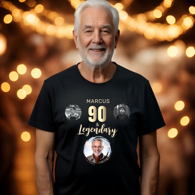90 & Legendary 3 Photos Gold 90th Birthday  Tri-Blend Shirt (Creator Uploaded)