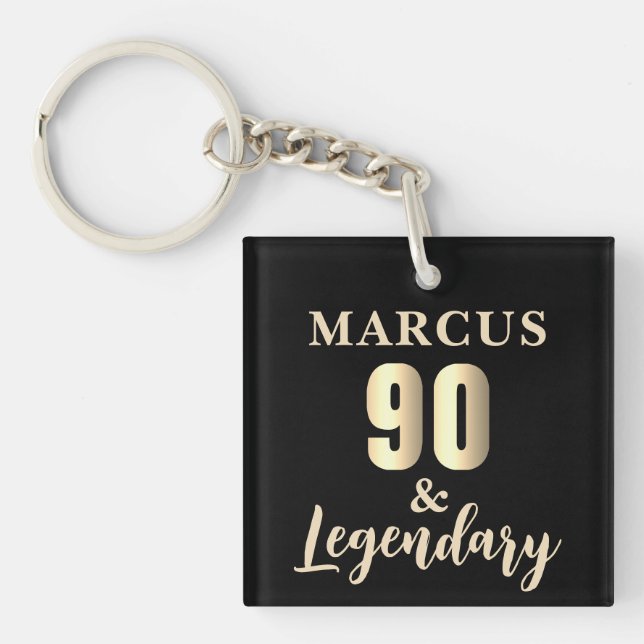 90 & Legendary Gold 90th Birthday Keychain (Front)