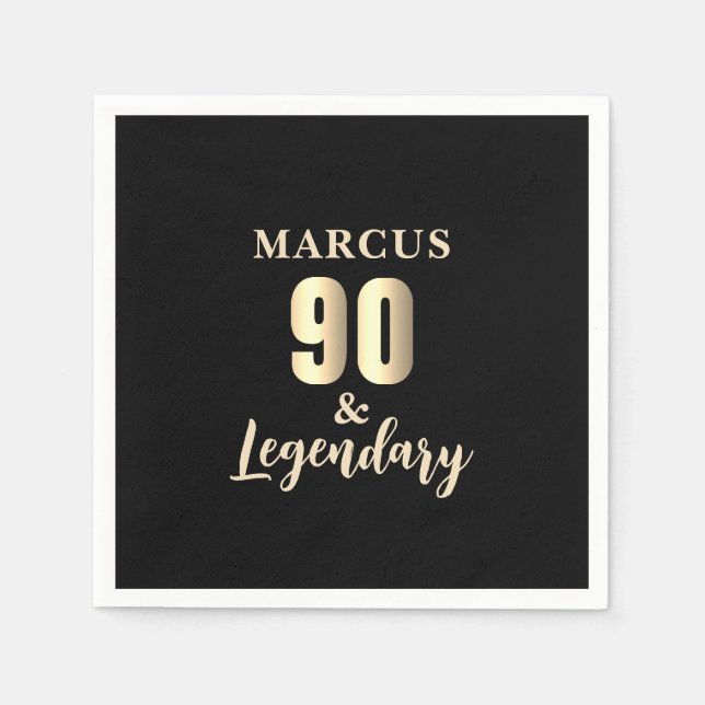 90 & Legendary Gold 90th Birthday Party Napkin (Front)