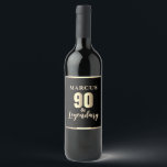 90 & Legendary Gold 90th Birthday Wine Label<br><div class="desc">90 & Legendary Gold 90th Birthday Wine Label. Celebrate 90th birthday with this elegant, customizable label. Featuring bold, metallic gold-tone text '90 & Legendary', this design is ready for you to personalize with the name. It's the perfect gift to honor a father, grandfather, or cherished friend reaching this incredible milestone....</div>
