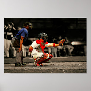 90 MPH Baseball Heading Towards Catcher and Ump Poster