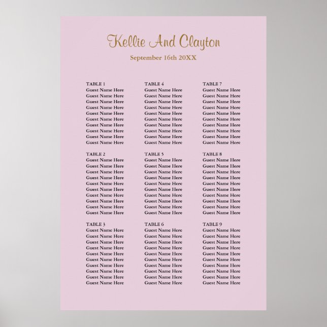 90 Purple Simple Wedding Seating Chart (Front)