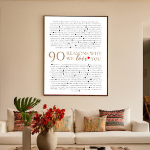 90 reasons why we love you 90th birthday gift poster