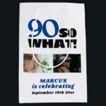 90 So what Funny 90th Birthday 2 Photo Collage Medium Gift Bag<br><div class="desc">Modern Simple 90 So what Typography 90th Birthday 2 Photo Collage Medium Gift Bag. 90th birthday celebration, personalized gift bag with a funny and motivational quote 90 So what. This modern bag is a great idea for a person who loves wine and is celebrating the 90th birthday. Add 2 photos....</div>