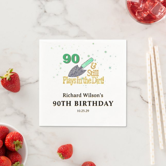 90 & Still Plays in the Dirt Birthday Personalized Napkin (Insitu)