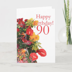 90 th birthday red yellow bouquet card
