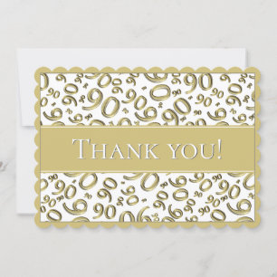 90 "Thank you!" Gold and White Number Pattern Thank You Card