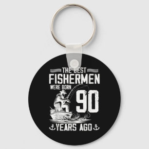 90 Year Old Gift Men Fisherman 90 Birthday Fishing Keychain