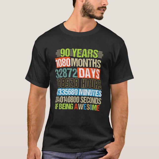 90 Years 1080 Months Being Awesome 90Th Birthday C T-Shirt (Front)