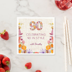 90 Years Flowers Floral Wildflowers 90th Birthday Napkin