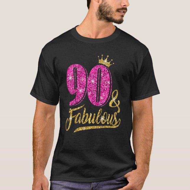 90 Years Old  90 & Fabulous 90th Birthday Pink Cro T-Shirt (Front)